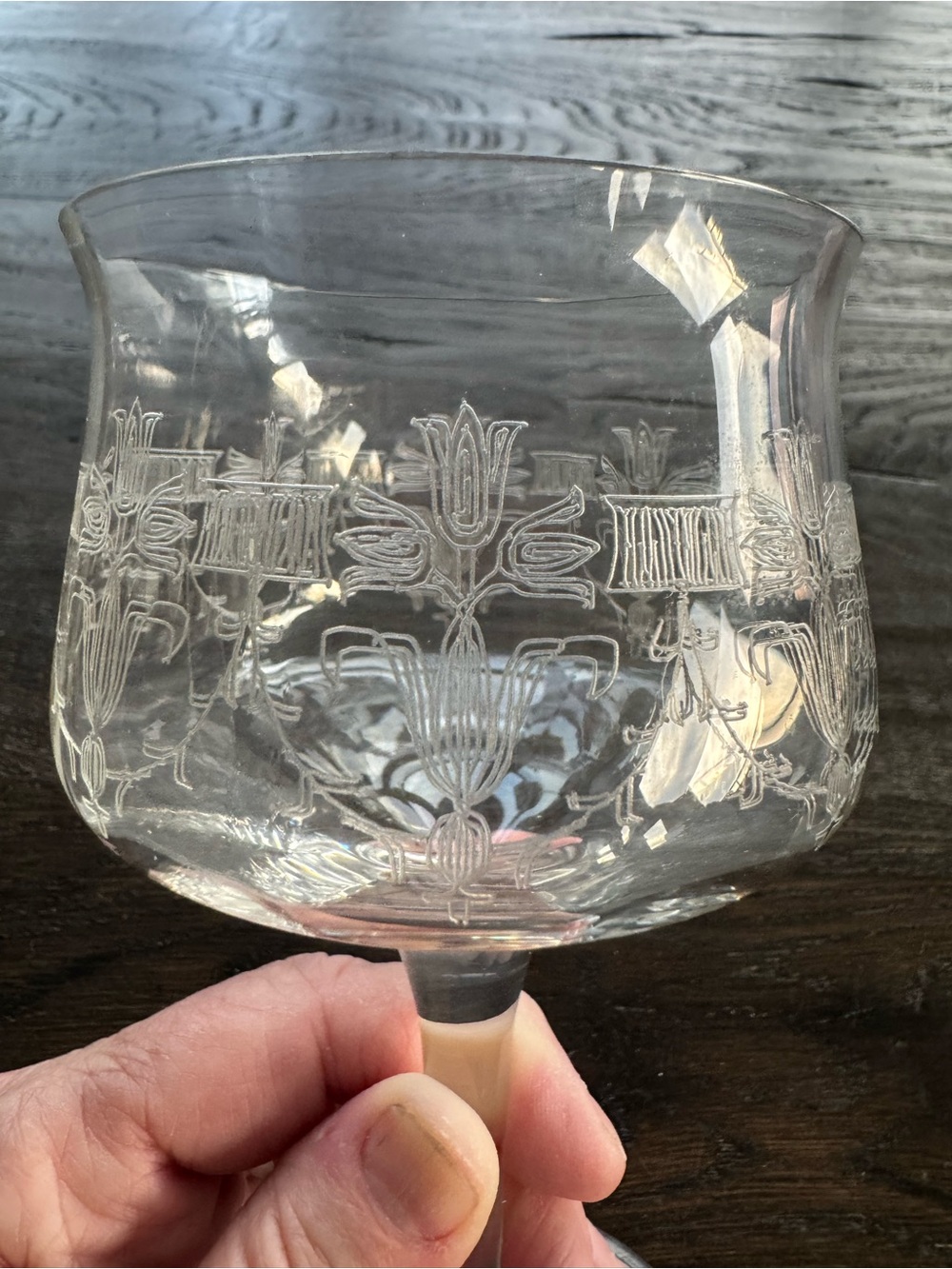 Heisey Salem #3312 Optic Stem #164 Tulip Etch Water Goblet 1919–1928 HTF